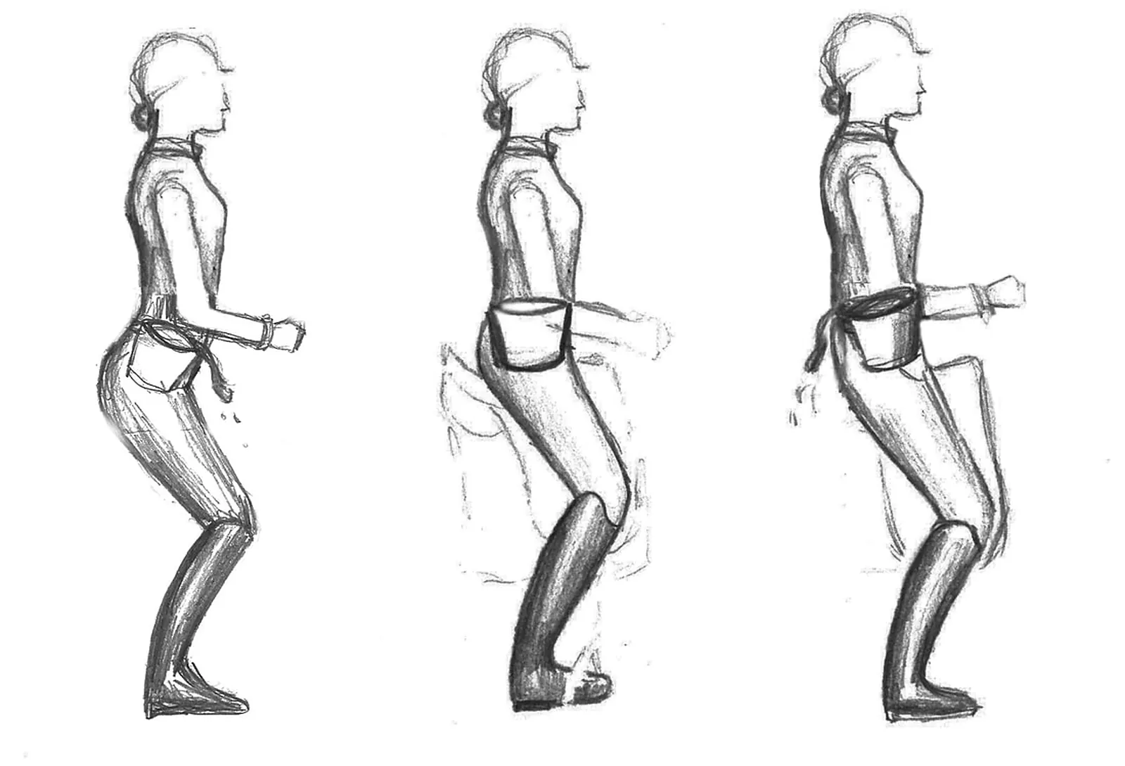 Line drawing of three rider seat positions showing balance over the feet
